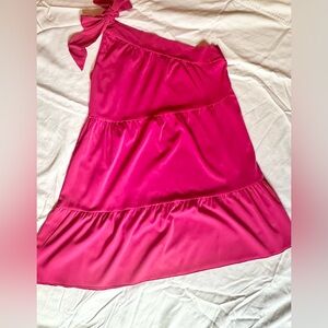 One shoulder hot pink sundress